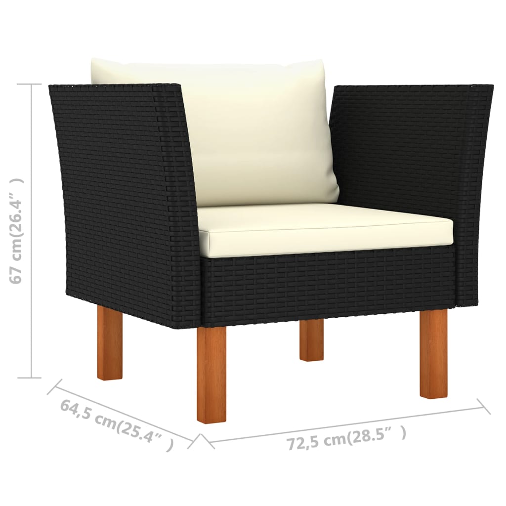 10-tlg. Garten-Lounge-Set Poly Rattan Eukalyptusholz Schwarz